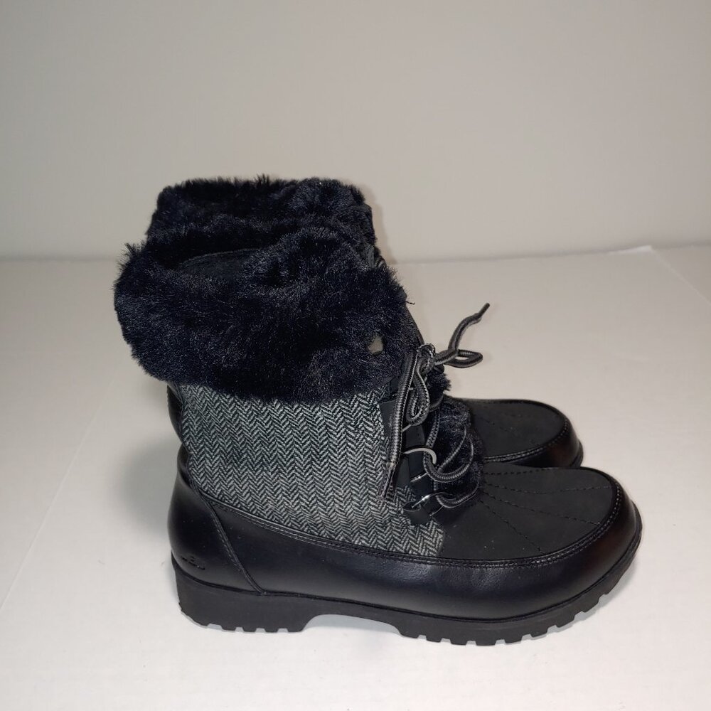 JBU Faux Fur Textile Herringbone Southgate Winter Boots Size 8 Black Grey